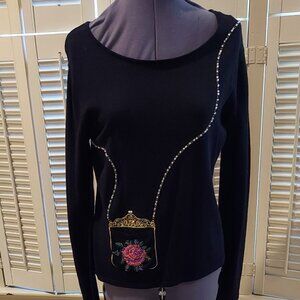 Whimsical Beaded Purse Black Sweater Size M by Pink Poodle